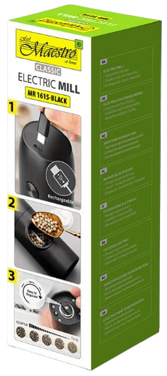 MAESTRO MŁYNEK DO PRZYPRAW MR-1615 USB czarny