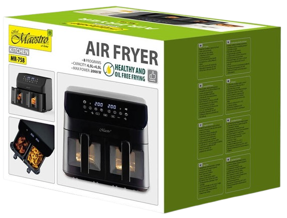 MAESTRO FRYTOWNICA MR-758 2000W 2x4,5L, okna, beztłuszczowa