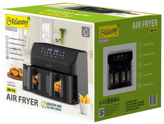 MAESTRO FRYTOWNICA MR-758 2000W 2x4,5L okna, beztłuszczowa