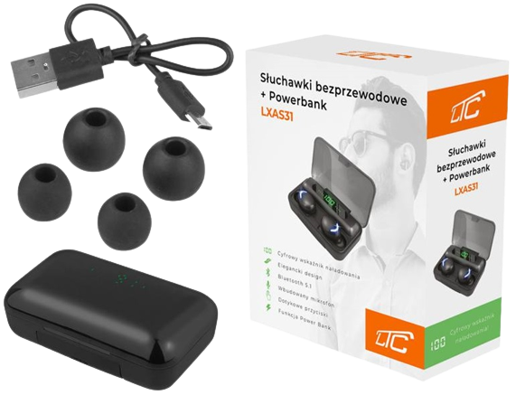LTC SŁUCHAWKI BEZPRZEWODOWE LXAS-31 + POWERBANK