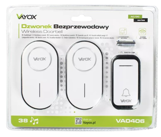 VAYOX DZWONEK VA-0406 110-240V baterie 2xodbiornik