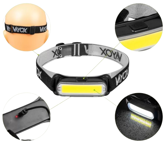 VAYOX LATARKA CZOŁOWA VA-0177 300lm akumulator