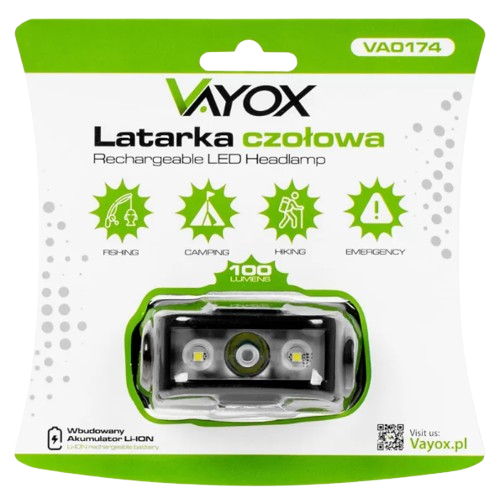 VAYOX LATARKA CZOŁOWA VA-0174 100lm akumulator