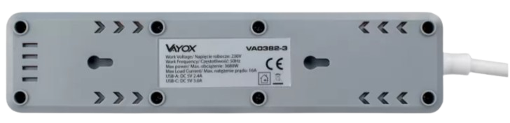 VAYOX PRZEDŁUŻACZ 3GN+0 VA-0382-3M 2xUSB 2xUSB-C