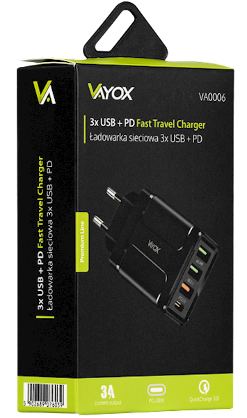 VAYOX ŁADOWARKA SIECIOWA QUICK CHARGE 3.0 VA-0006