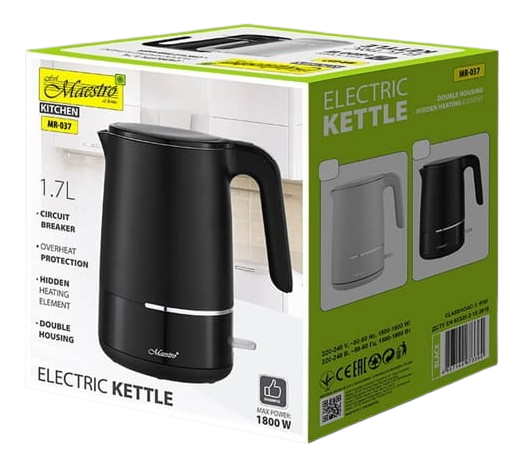 MAESTRO CZAJNIK MR-037 1,7L 1800W INOX czarny