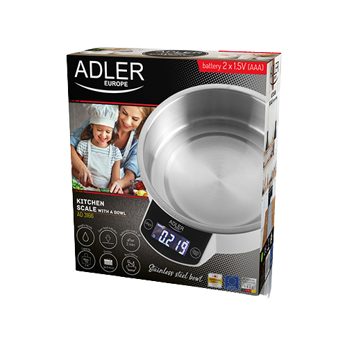 ADLER WAGA KUCHENNA AD-3166 miska, 5kg, biała/INOX