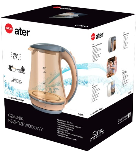ELDOM CZAJNIK C-470 1,7L 2200W szklany beżowy opal