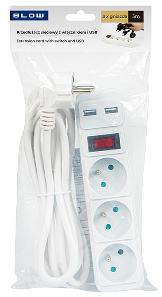 BLOW PRZEDŁUŻACZ PR-370WSP 3,0m 3gn WŁ. 98-781 USB