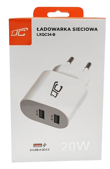 LTC ŁADOWARKA SIECIOWA LXQC-34B 20W 2XUSB