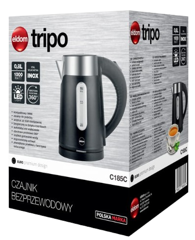 ELDOM CZAJNIK C-185C 0,8L 1000W INOX czarny