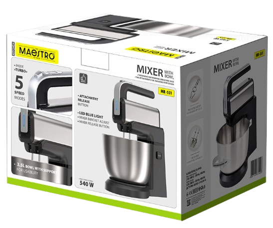 MAESTRO MIKSER Z MISĄ MR-551 600W czarny misa INOX