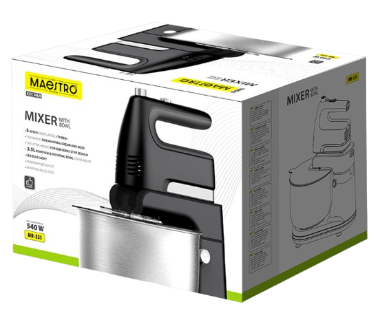MAESTRO MIKSER Z MISĄ MR-553 600W czarny misa INOX