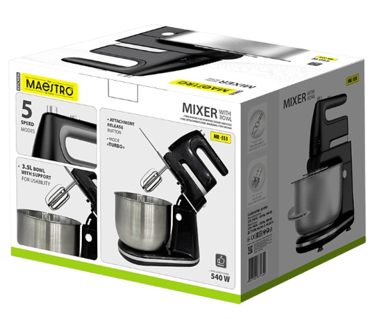 MAESTRO MIKSER Z MISĄ MR-553 600W czarny misa INOX