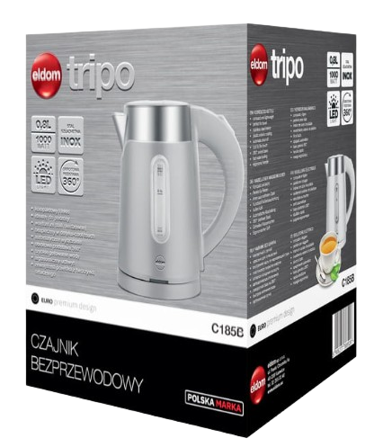 ELDOM CZAJNIK C-185B 0,8L 1000W INOX biały