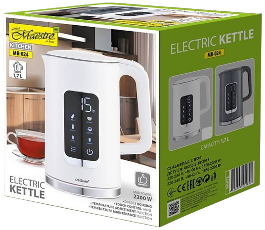 MAESTRO CZAJNIK MR-024 1,7L 2200W biały INOX dotyk