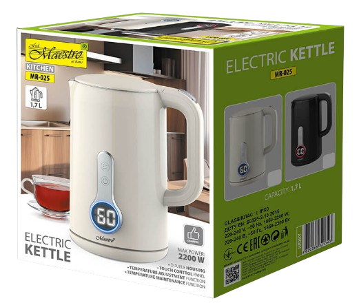 MAESTRO CZAJNIK MR-025 1,7L 2200W czarny INOX temp