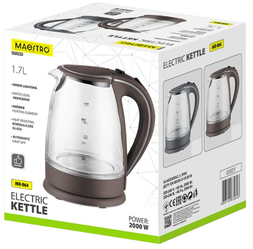 MAESTRO CZAJNIK MR-064 1,7L 2000W szklany, brązowy