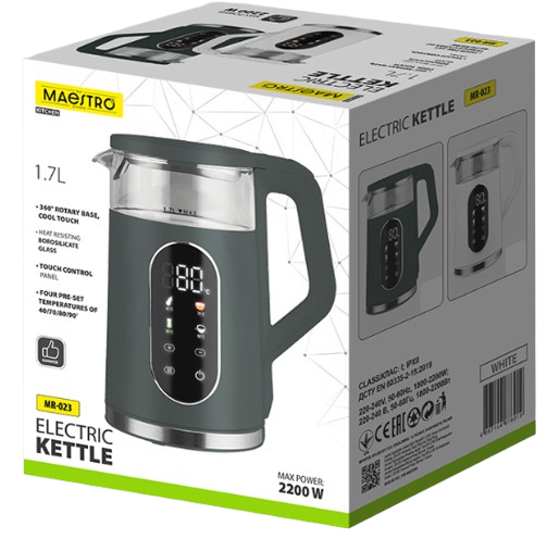 MAESTRO CZAJNIK MR-023 1,7L 2200W szklany reg ziel