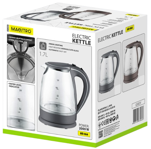 MAESTRO CZAJNIK MR-064 1,7L 2000W szklany, szary