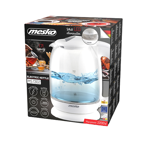 MESKO CZAJNIK MS-1302 1,7L 2200W szklany, biały