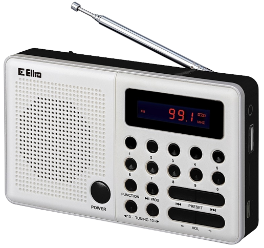ELTRA RADIO PLISZKA USB/SD biała, bat.-akumulator