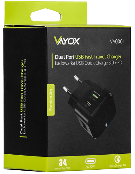 VAYOX ŁADOWARKA SIECIOWA QUICK CHARGE 3,0 VA-0001