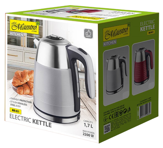 MAESTRO CZAJNIK MR-051 1,7L 2200W INOX, szary
