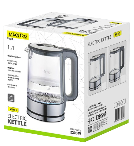 MAESTRO CZAJNIK MR-053 1,7L 2200W szklany czarny