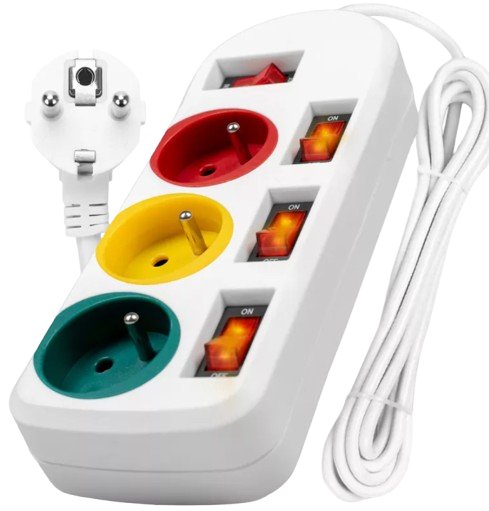 VAYOX PRZEDŁUŻACZ 1,5M 3GN VA-0400 biały/kolor wył