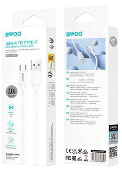 BWOO KABEL BO-X329C USB-USB-C 1,0m 3A siikon