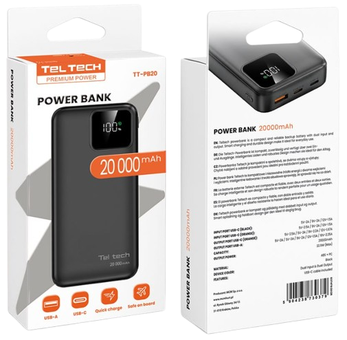 TELTECH POWERBANK TT-PB20 20000mAh QC 22,5W 5A LED