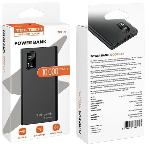 TELTECH POWERBANK TPB-10 10000mAh QC 22,5W 5A LED