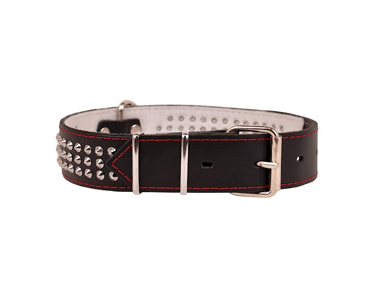 Obroża skórzana 40mm/57cm ĆWIEK TRÓJRZĘDOWA CZARNA