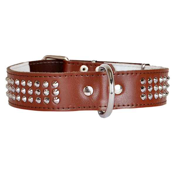 Obroża skórzana 40mm/67cm ĆWIEK TRÓJRZĘDOWA BRĄZOWA