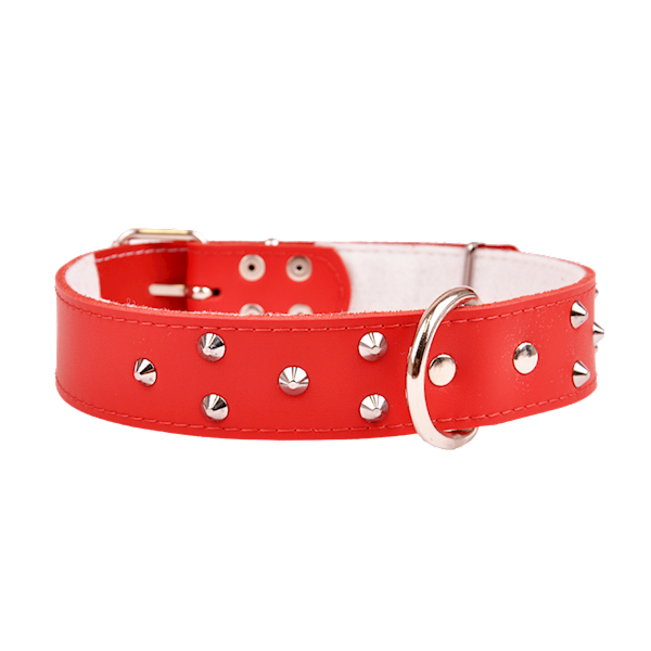 Obroża skórzana 40mm/57cm ĆWIEKOWANA CZERWONA