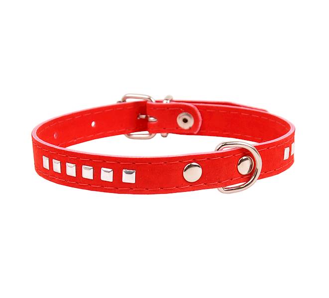 Obroża ozdobna welur 12mm/32cm KW.DUŻY CZERWONA