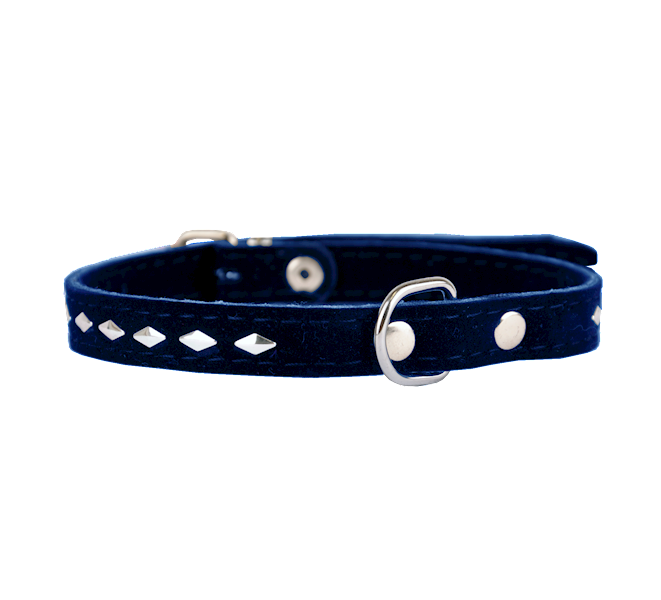 Obroża ozdobna welur 12mm/32cm ROMB GRANATOWA