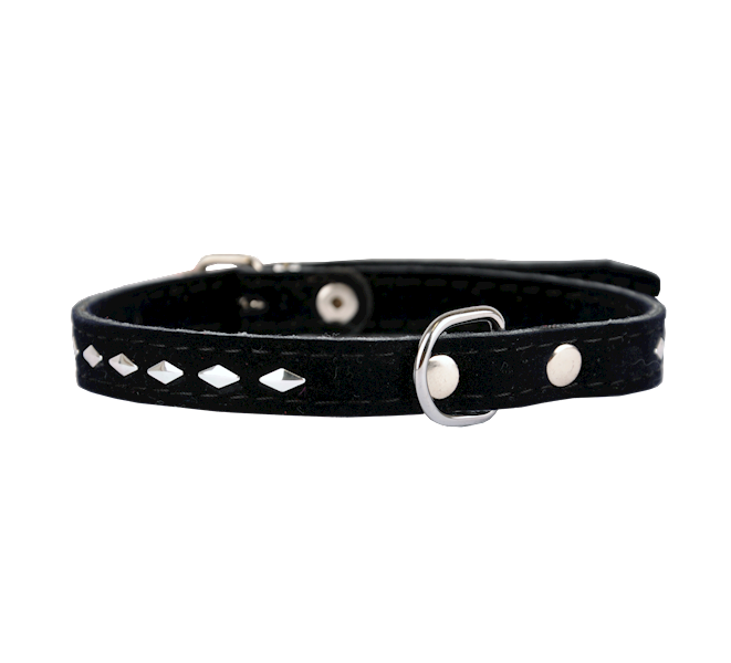 Obroża ozdobna welur 12mm/32cm ROMB CZARNA