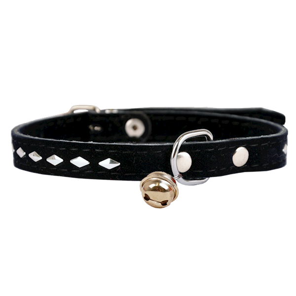 Obroża ozdobna z dzwonkiem welur 12mm/32cm ROMB CZARNA