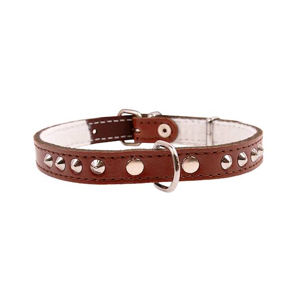 Obroża skórzana 10mm/27cm ĆWIEKOWANA BRĄZOWA