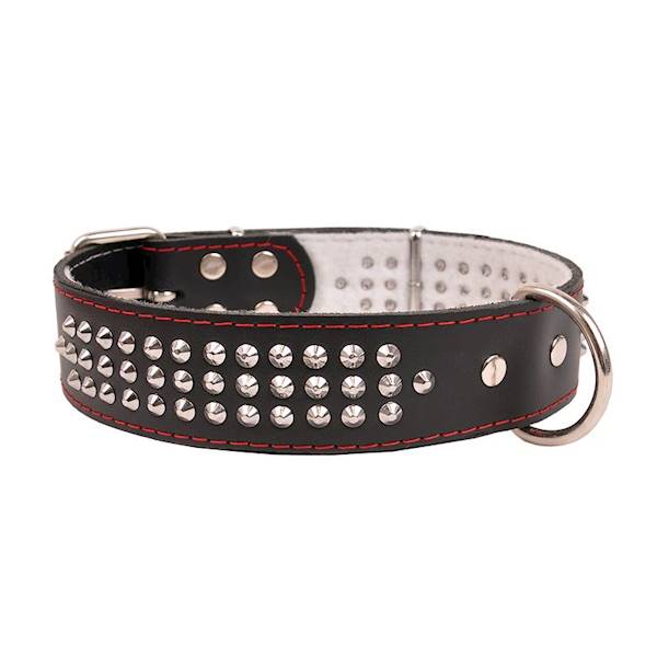 Obroża skórzana 40mm/67cm ĆWIEK TRÓJRZĘDOWO CZARNA