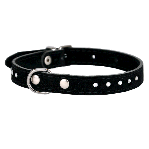 OBROŻA WELUR-CYRKONIA 14mm/36cm CZARNA