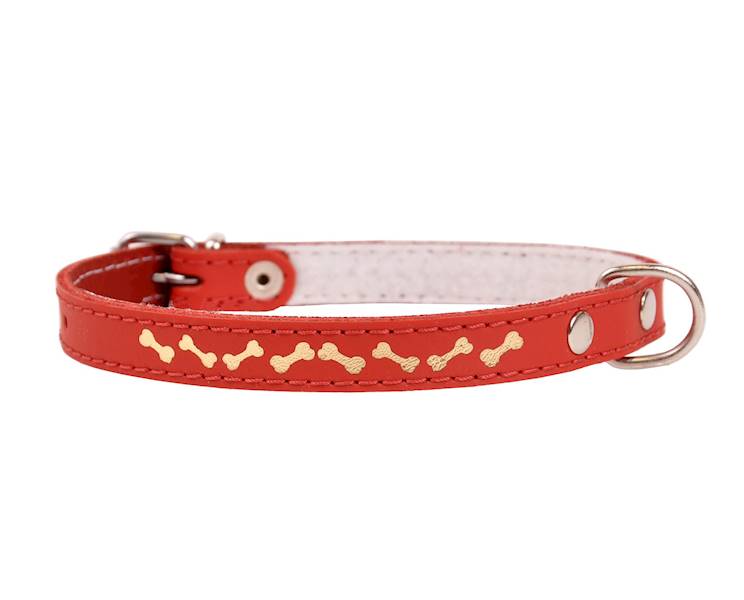 OBROŻA SKÓRZANA OZDOBNA KOSTKA 14mm/36cm CZERWONA