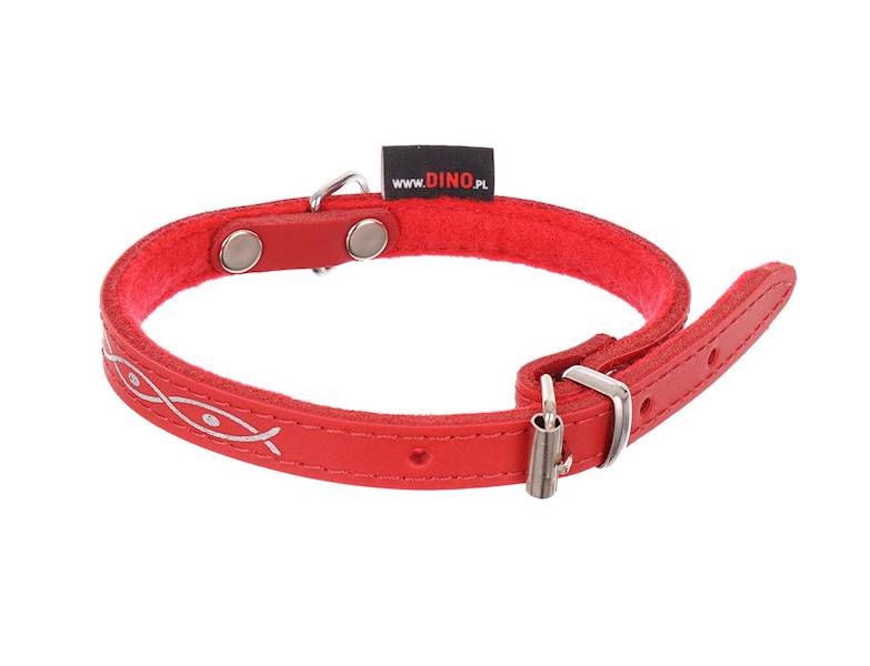 OBROZA SKÓRZANA OZDOBNA RYBKA 12mm/32cm CZERWONA
