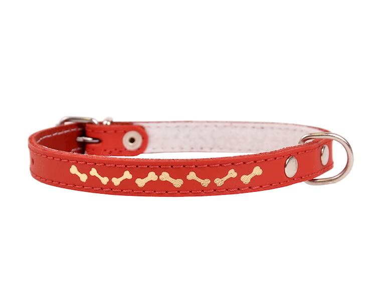 OBROŻA SKÓRZANA OZDOBNA KOSTKA 12mm/32cm CZERWONA