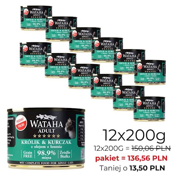WATAHA HUNT ADULT CAT KRÓLIK KURCZAK 200/12