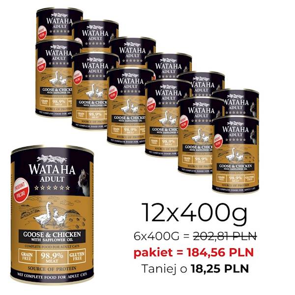 WATAHA HUNT ADULT CAT GĘSINA KURCZAK 400/12
