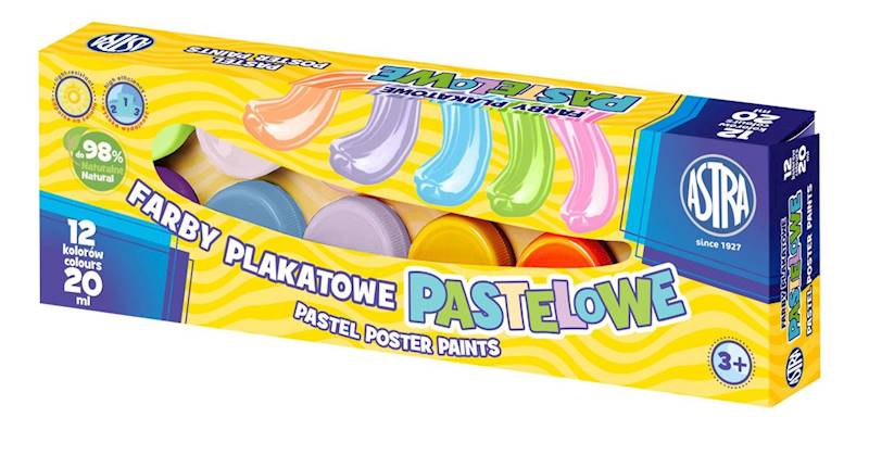 Farby plakatowe ASTRA 12 kolorów pastelowych 