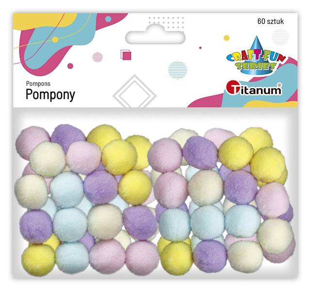 Pompony poliestrowe Titanum 60 szt. 16mm pastelowe